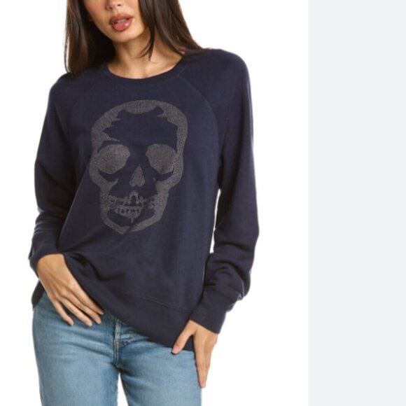 NWT ZADIG & VOLTAIRE THE UPPER SKULL STUDS SWEATSHIRT IN NAVY - XS - Picture 1 of 15